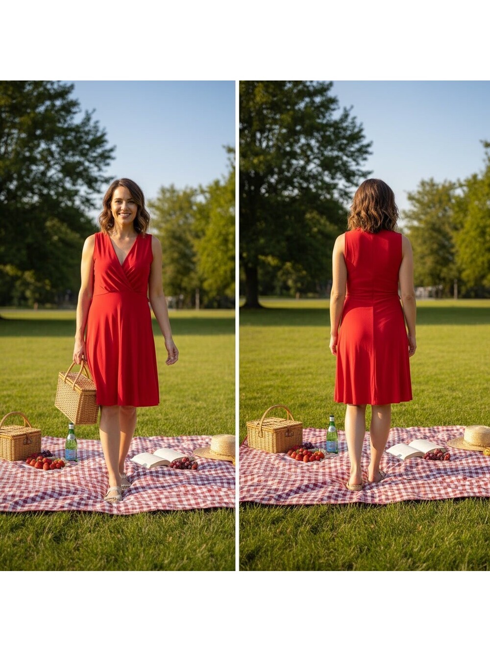 1957 - Rolla Coster Red Sleeveless V-Neck Dress Medium